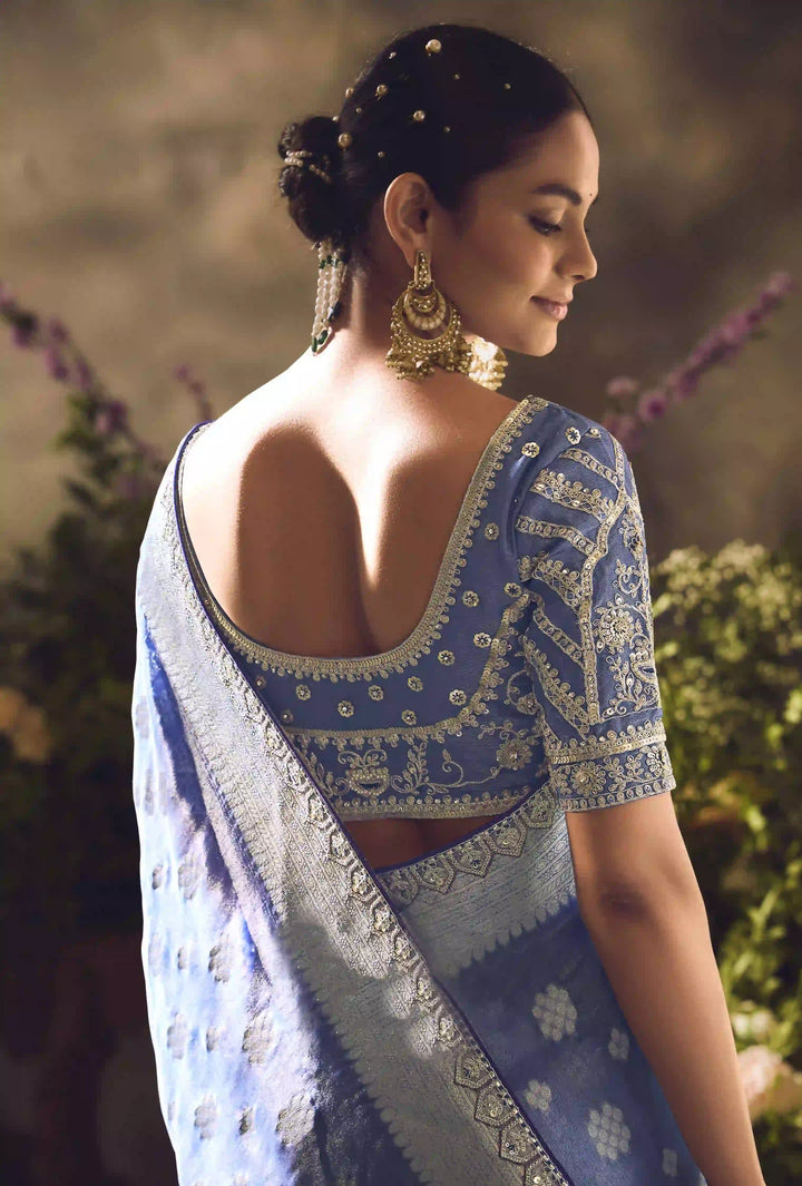 Elegant Dark Teal Blue Silk Saree | Jacquard Woven & Lace Border
