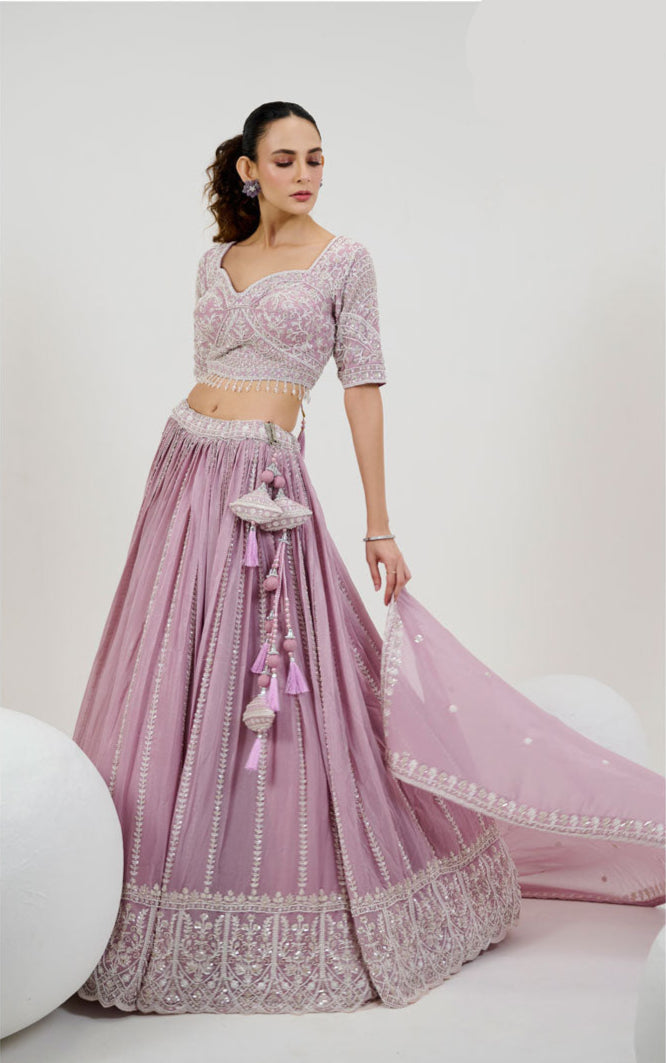 Gorgeous Pink Georgette Lehenga | Sequins & Hand Embroidered Bridal Wear