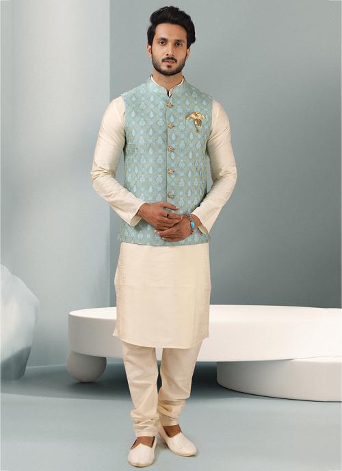 Banarasi Silk Jacquard Kurta Pajama with Jacket | Elegant Party Wear