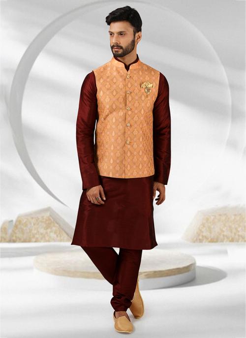 Banarasi Silk Jacquard Kurta Pajama with Jacket | Elegant Party Wear