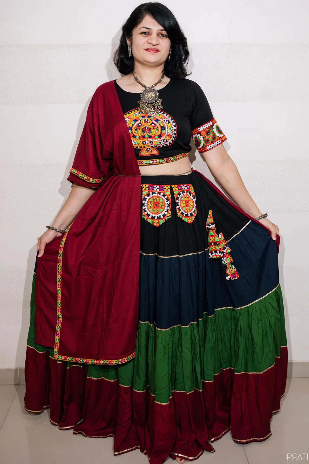 Ethnic Hand Embroidered Black And Multi Color Lehenga Choli With Matching Kurta Pyjama Couple Twin Set