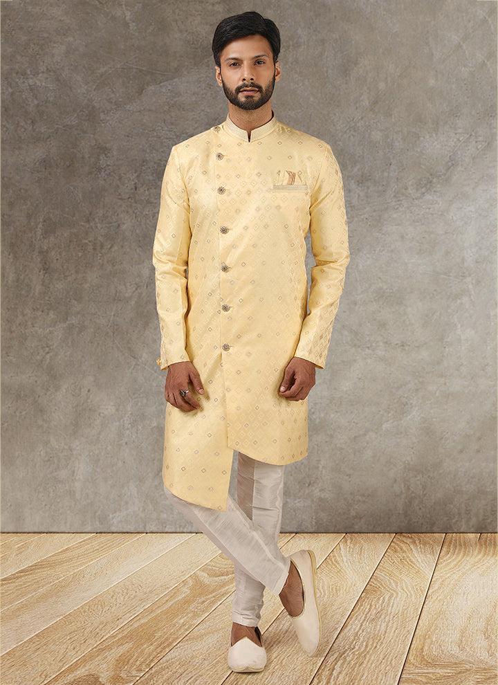 Royal Light Yellow Indowestern for Men | Elegant Wedding Wear for Sangeet & Receptions