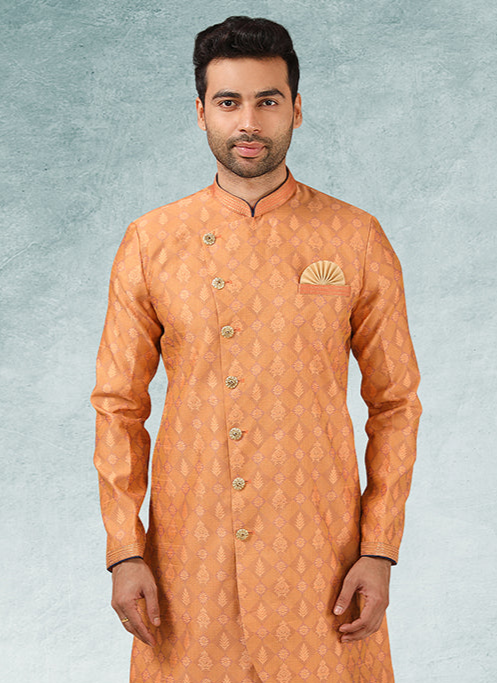 Royal Orange Indo Western | Majestic Wedding Ensemble