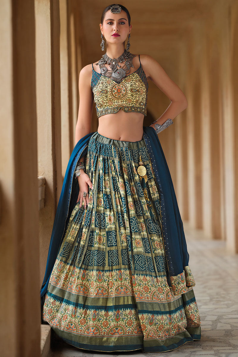 Silk Lehenga Choli | Georgette Foil Print Lehenga with Embroidery Blouse For wedding outfit