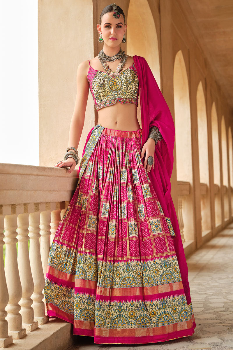 Silk Lehenga Choli | Georgette Foil Print Lehenga with Embroidery Blouse For wedding outfit