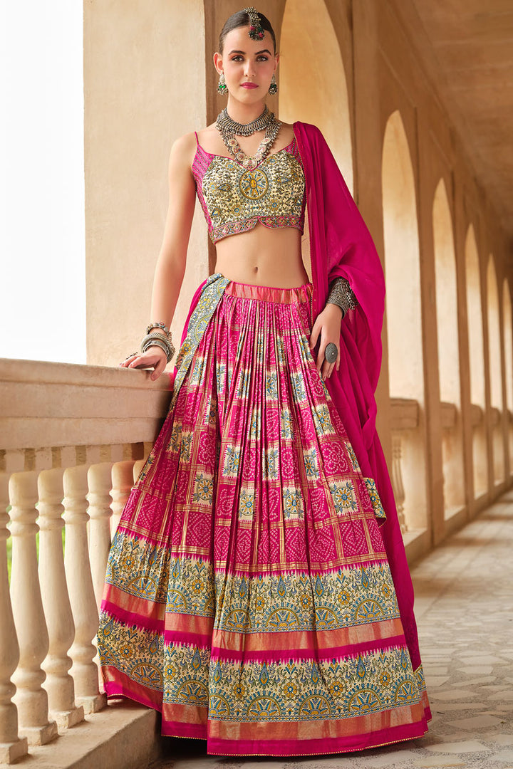 Silk Lehenga Choli | Georgette Foil Print Lehenga with Embroidery Blouse For wedding outfit