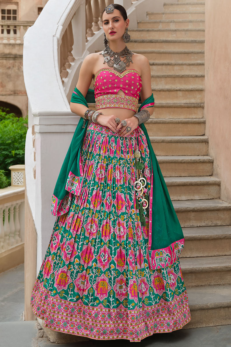 Georgette Foil Print Lehenga Choli Set | Embroidered Blouse & Dupatta