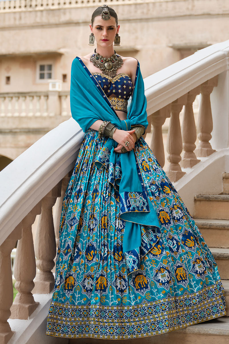 Georgette Foil Print Lehenga Choli Set | Embroidered Blouse & Dupatta