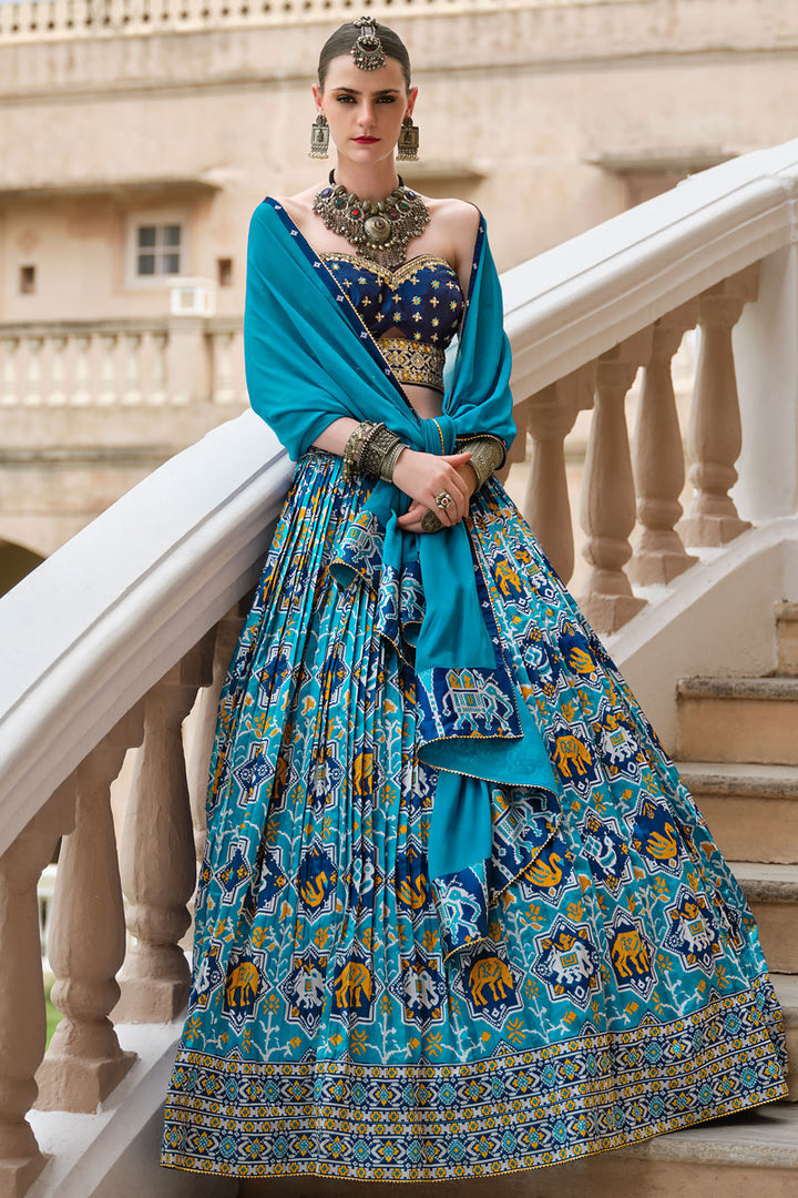Georgette Foil Print Lehenga Choli Set | Embroidered Blouse & Dupatta
