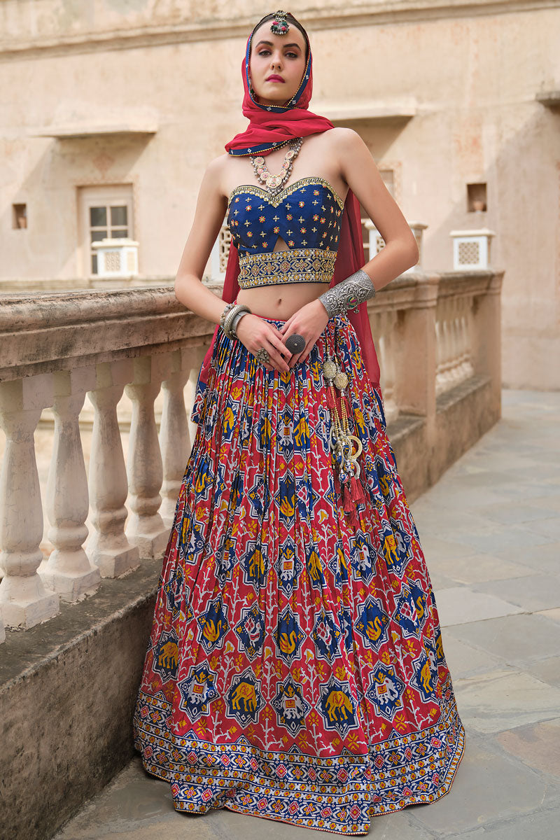 Georgette Foil Print Lehenga Choli Set | Embroidered Blouse & Dupatta