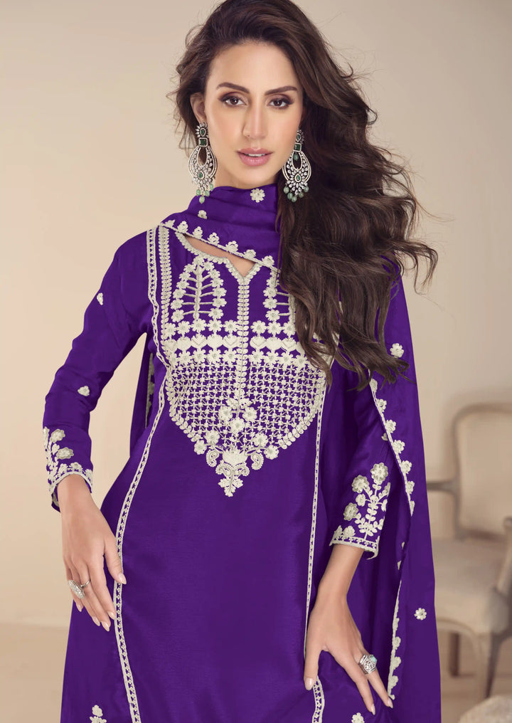 Designer Chinon Silk Gharara Set Embroidered with Moti Work for Party Wear