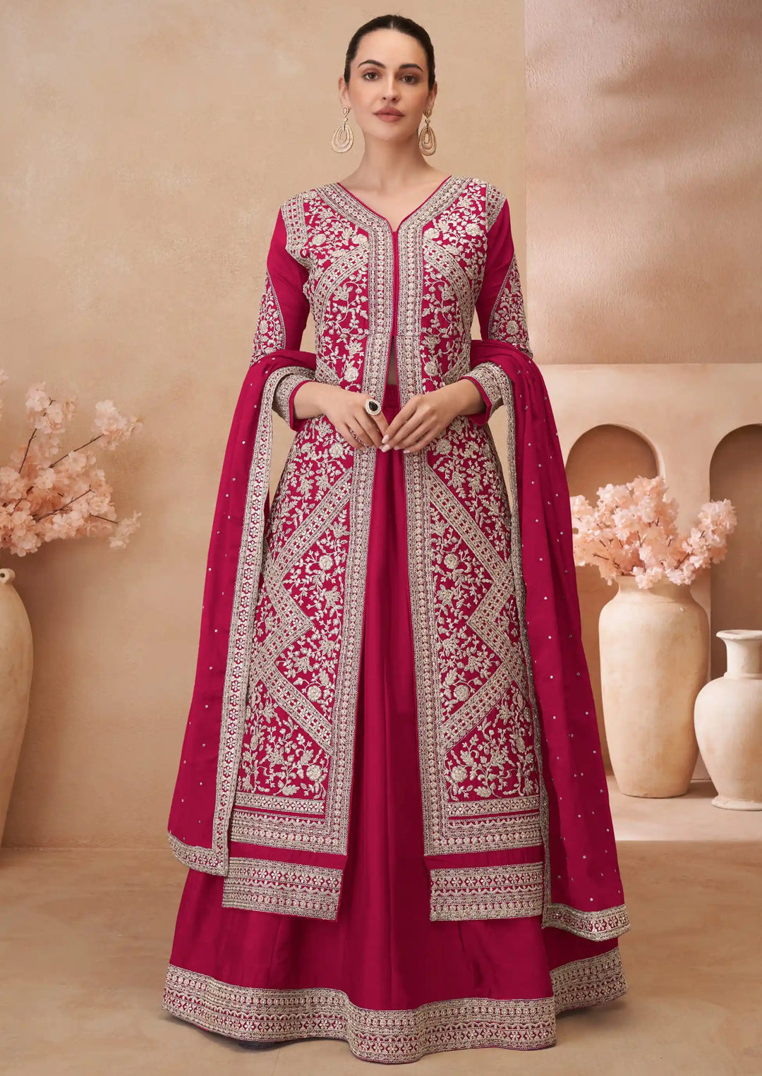 Designer Chinon Silk Top-Lehenga with Dupatta for Festive Wear
