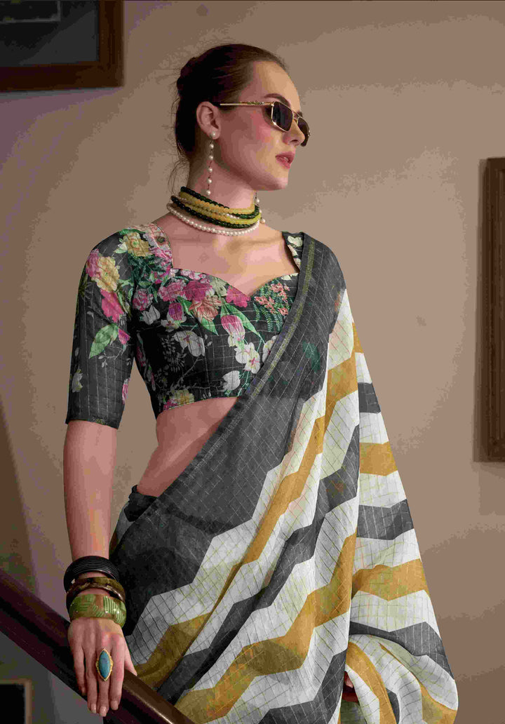 Breathable Linen Cotton Saree with Lining Work Design
