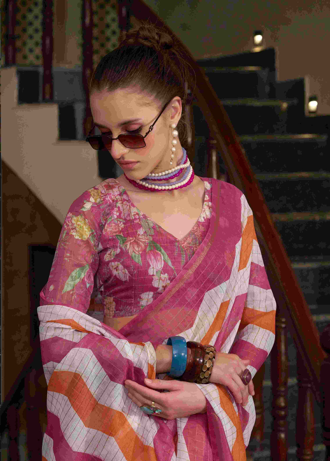 Breathable Linen Cotton Saree with Lining Work Design