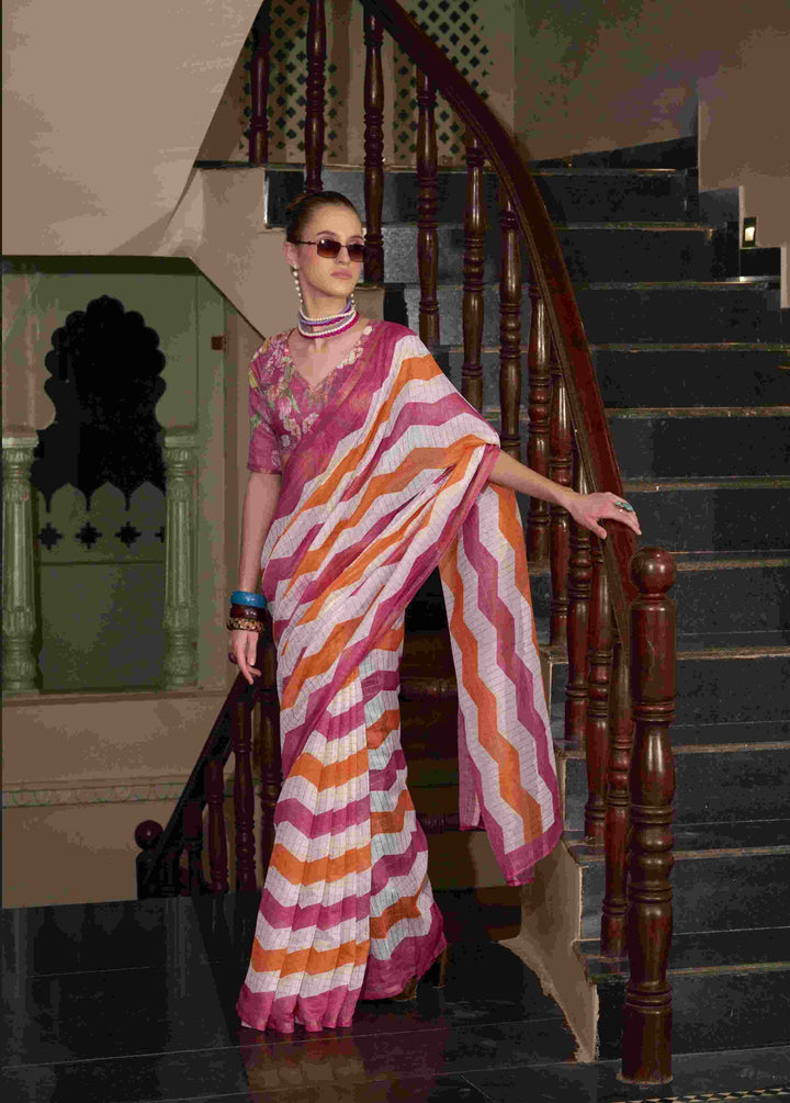 Breathable Linen Cotton Saree with Lining Work Design