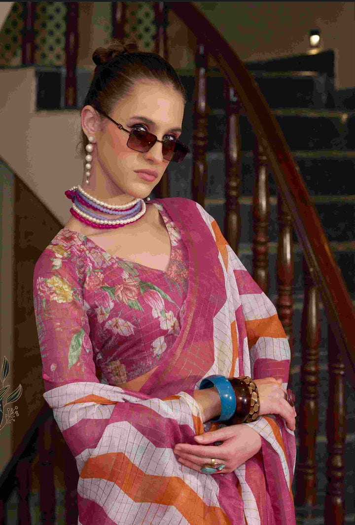 Breathable Linen Cotton Saree with Lining Work Design