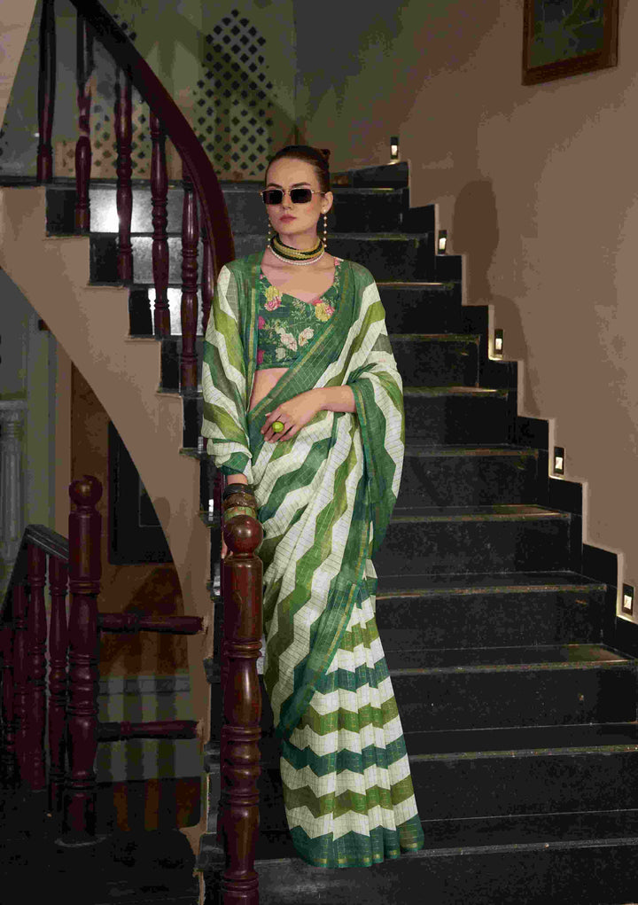 Breathable Linen Cotton Saree with Lining Work Design