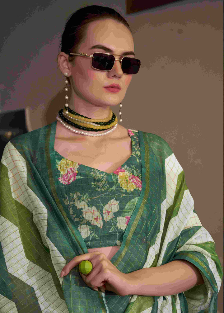 Breathable Linen Cotton Saree with Lining Work Design