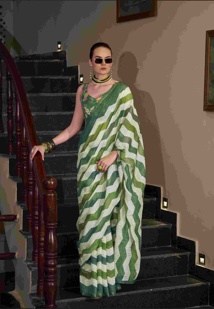 Breathable Linen Cotton Saree with Lining Work Design
