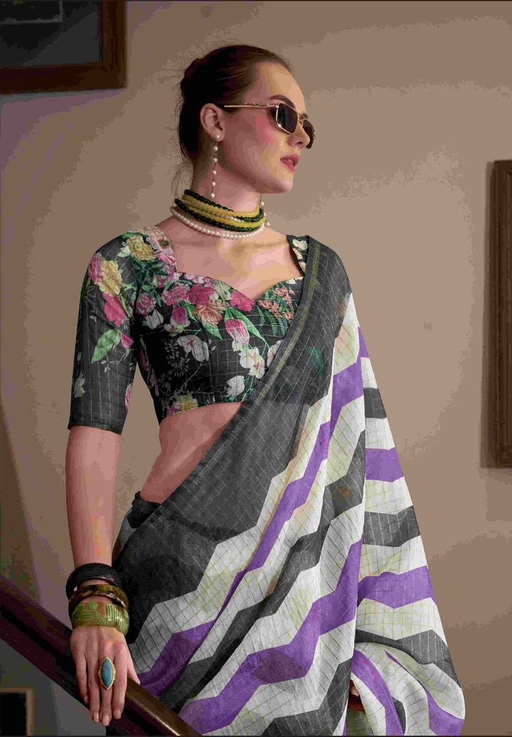 Breathable Linen Cotton Saree with Lining Work Design