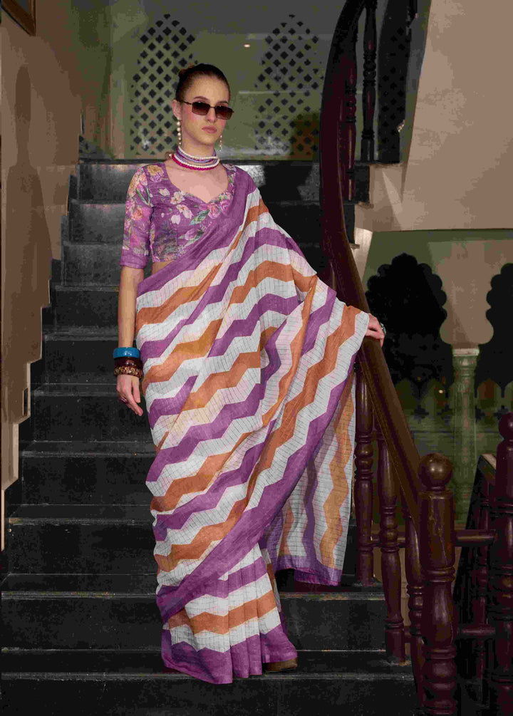Breathable Linen Cotton Saree with Lining Work Design