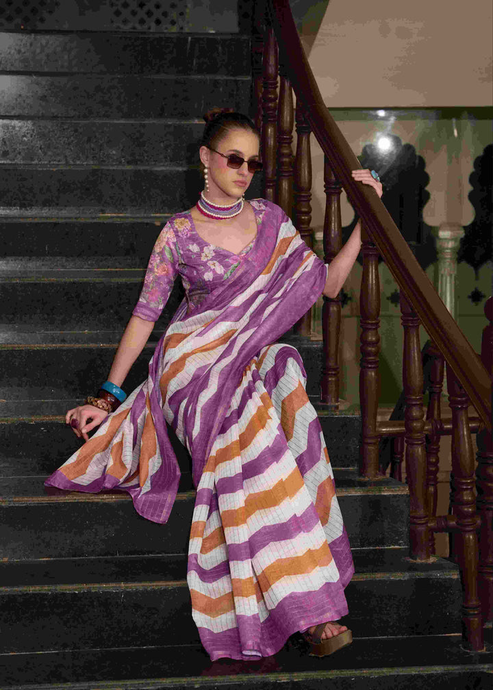Breathable Linen Cotton Saree with Lining Work Design