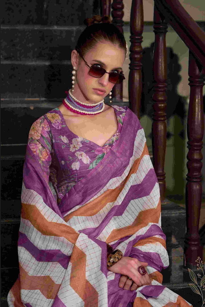 Breathable Linen Cotton Saree with Lining Work Design