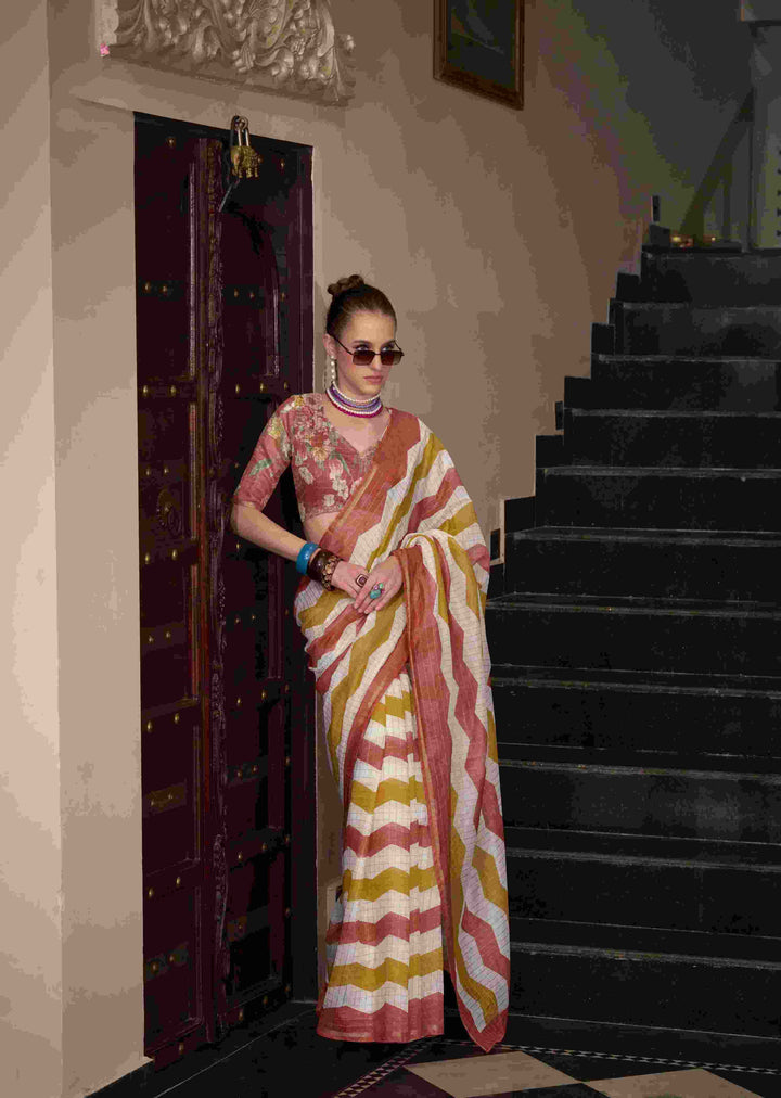 Breathable Linen Cotton Saree with Lining Work Design