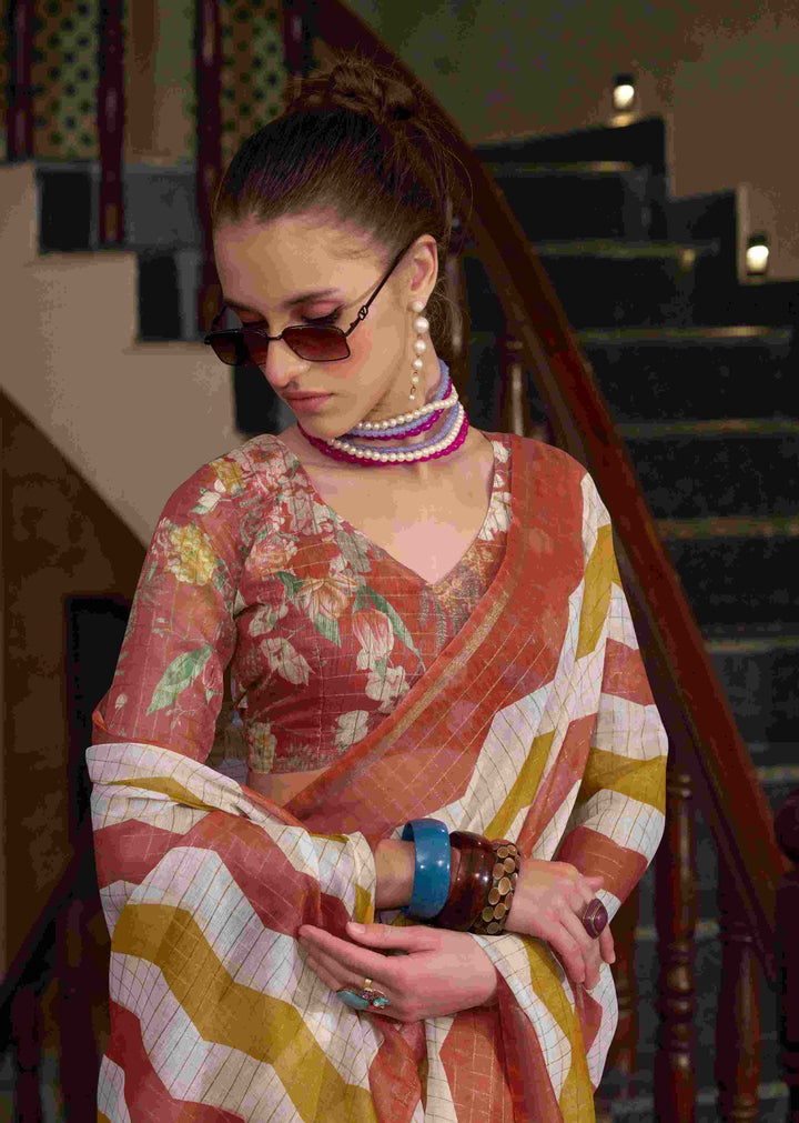 Breathable Linen Cotton Saree with Lining Work Design