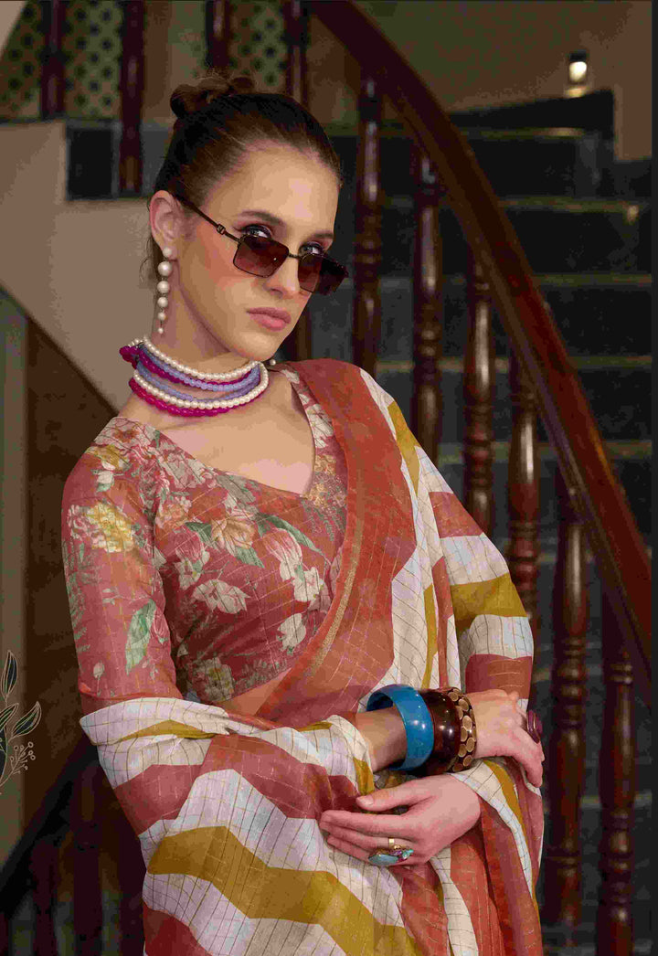 Breathable Linen Cotton Saree with Lining Work Design