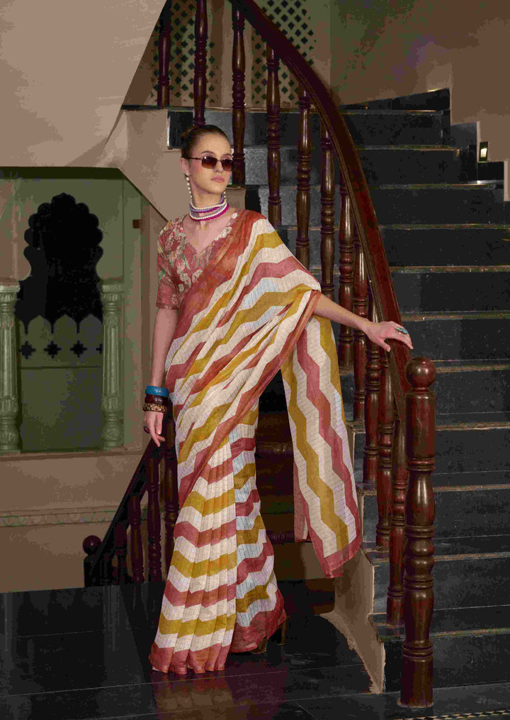 Breathable Linen Cotton Saree with Lining Work Design