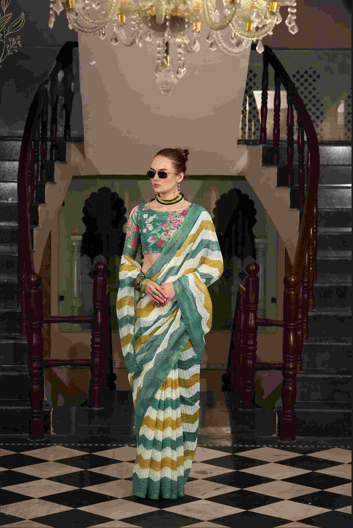 Breathable Linen Cotton Saree with Lining Work Design