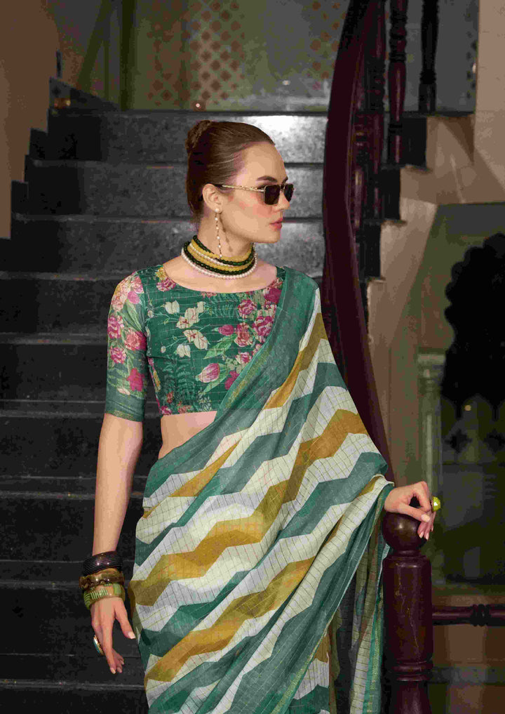 Breathable Linen Cotton Saree with Lining Work Design