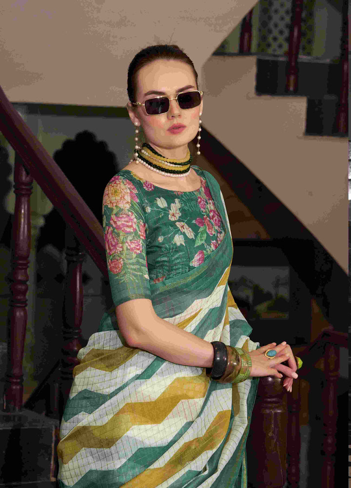 Breathable Linen Cotton Saree with Lining Work Design