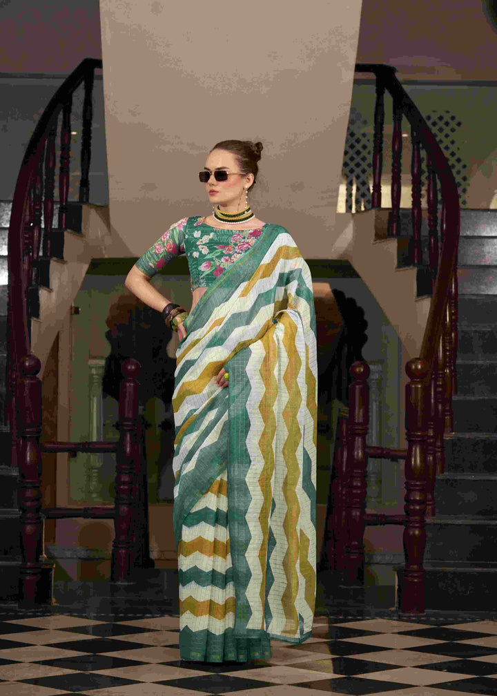 Breathable Linen Cotton Saree with Lining Work Design