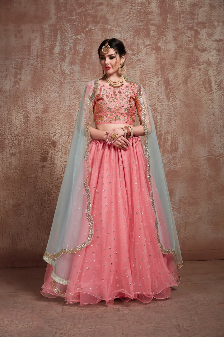 Elegant Pink Lehenga Choli | Perfect Soft Net Attire for Weddings