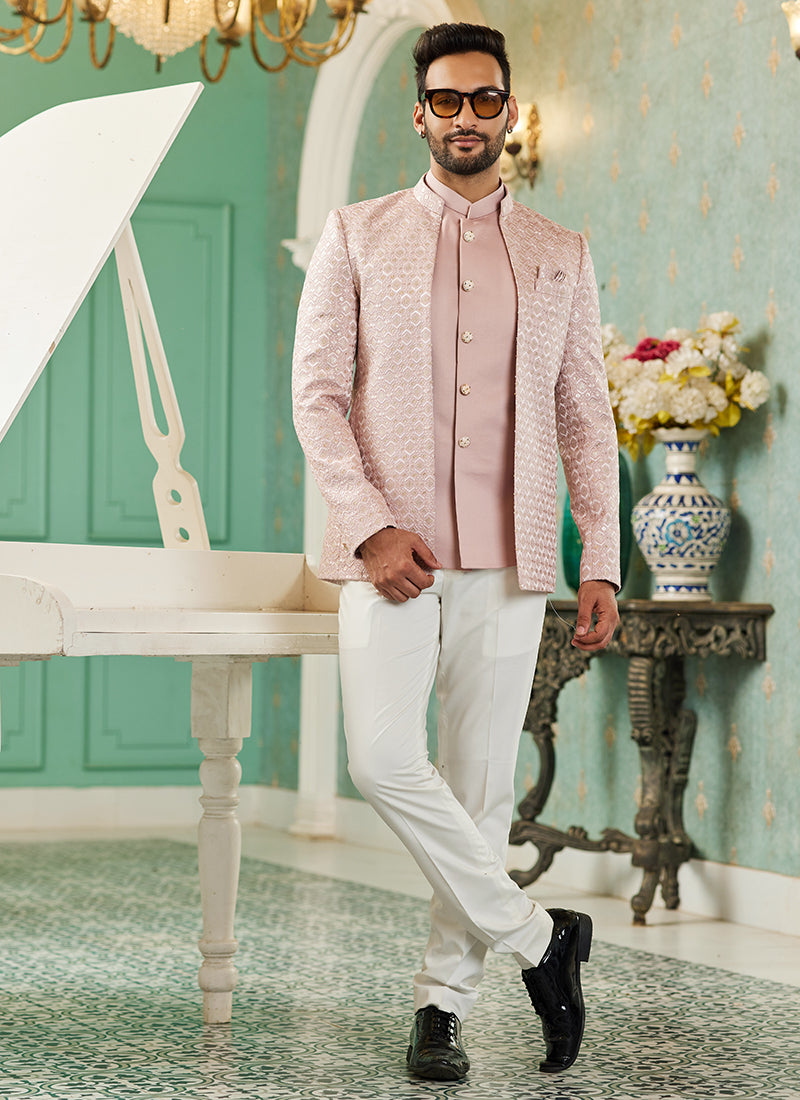 Onion Pink Art Silk Wedding Wear Jodhpuri Suit | Elegant Traditional Attire for Special Occasions