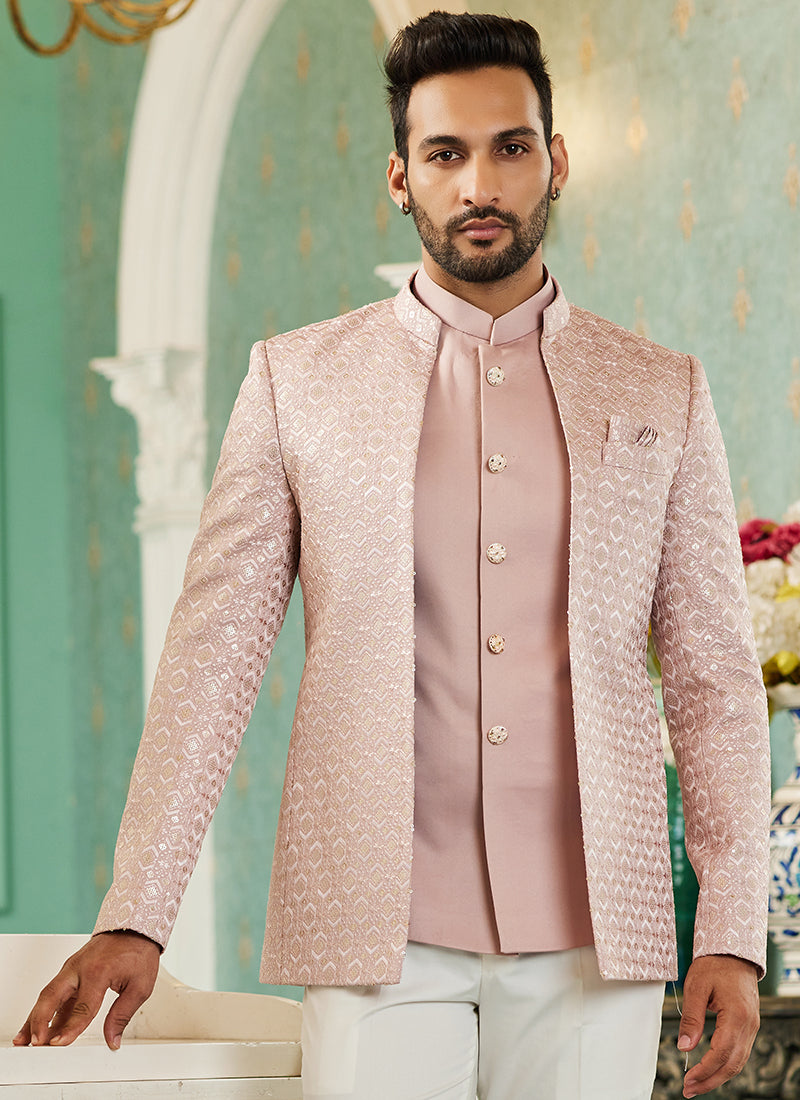 Onion Pink Art Silk Wedding Wear Jodhpuri Suit | Elegant Traditional Attire for Special Occasions