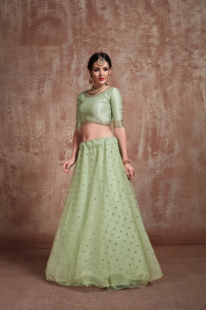 Elegant Pista Green Lehenga | Perfect Soft Net Attire for Celebrations
