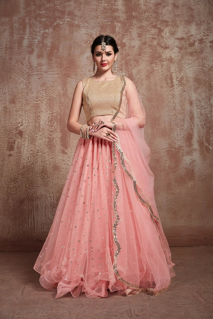 Elegant Baby Pink Lehenga | Lycra Gota Blouse with Soft Net Dupatta