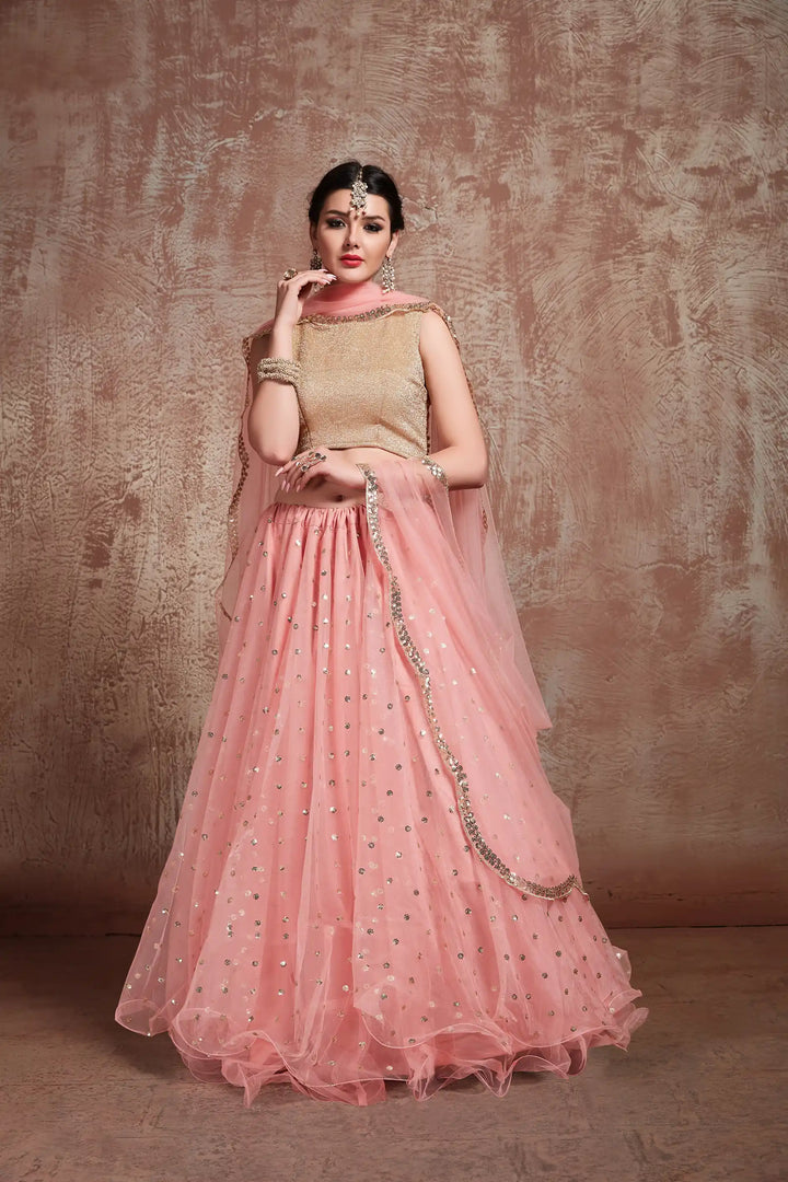 Elegant Baby Pink Lehenga | Lycra Gota Blouse with Soft Net Dupatta
