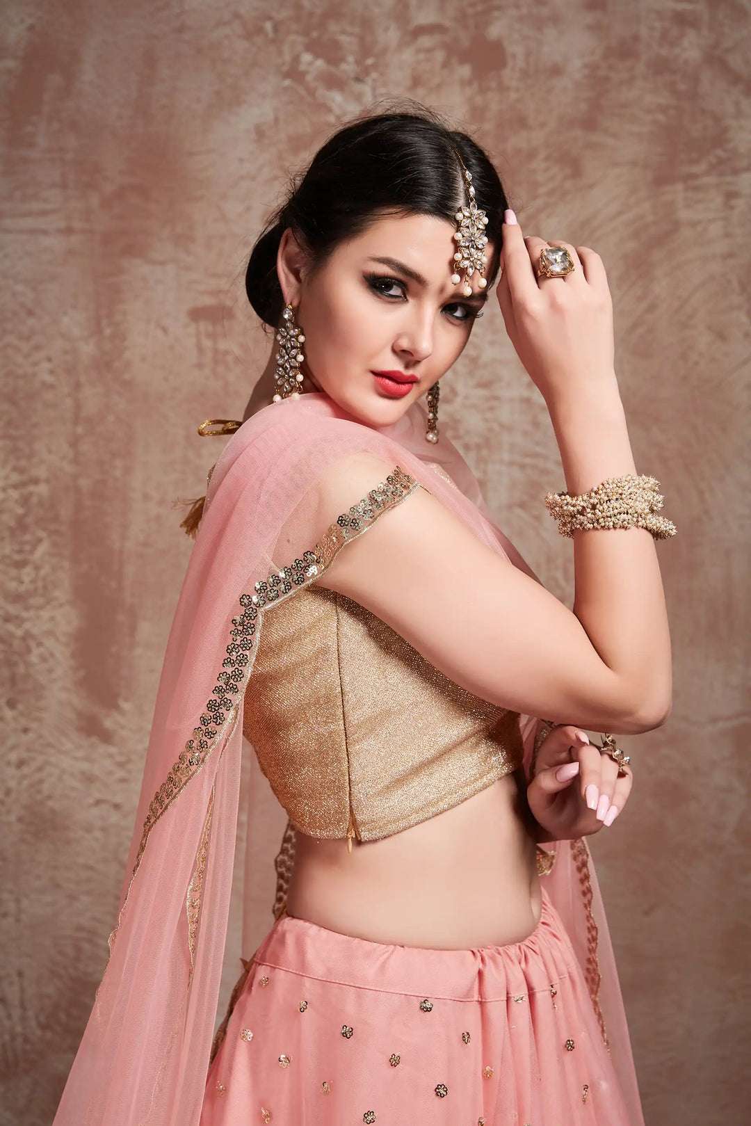 Elegant Baby Pink Lehenga | Lycra Gota Blouse with Soft Net Dupatta