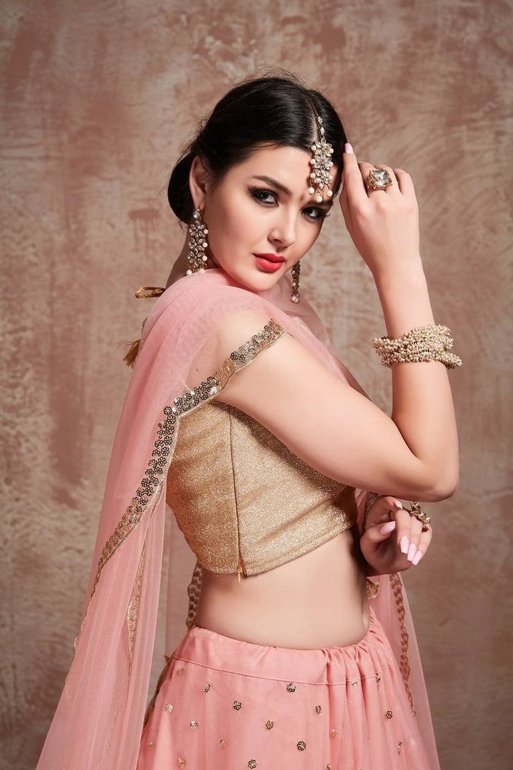 Elegant Baby Pink Lehenga | Lycra Gota Blouse with Soft Net Dupatta