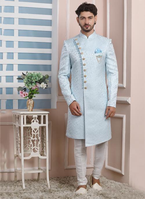 Elegance Sky Blue  Indowestern Outfit | Luxurious Look for Weddings & Festive Events