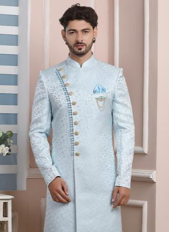 Elegance Sky Blue  Indowestern Outfit | Luxurious Look for Weddings & Festive Events