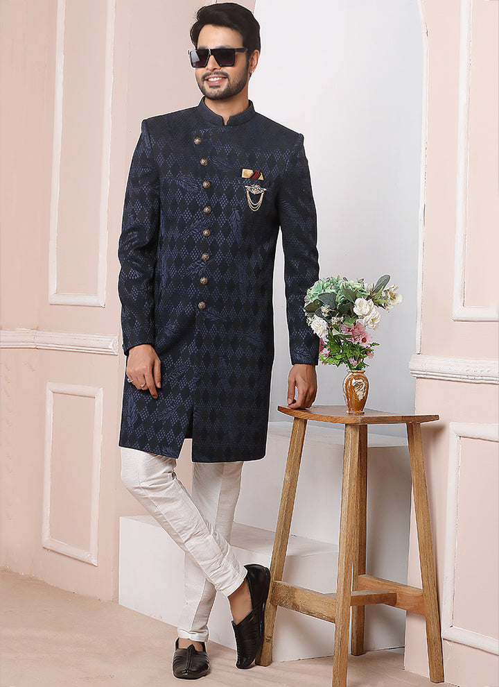 Navy Blue Designer Indowestern | Stylish Wedding & Sangeet Wear