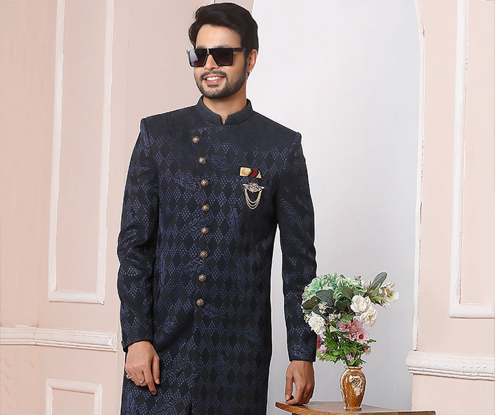 Navy Blue Designer Indowestern | Stylish Wedding & Sangeet Wear