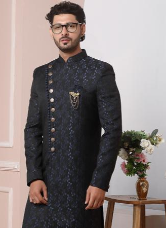 Designer Navy Blue Indo Western Attire | Classic Look for Weddings & Celebrations
