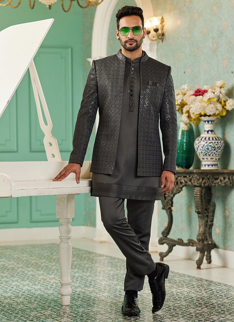 Black Art Silk 3 Pcs Jodhpuri Suit | Traditional Attire for Wedding Wear