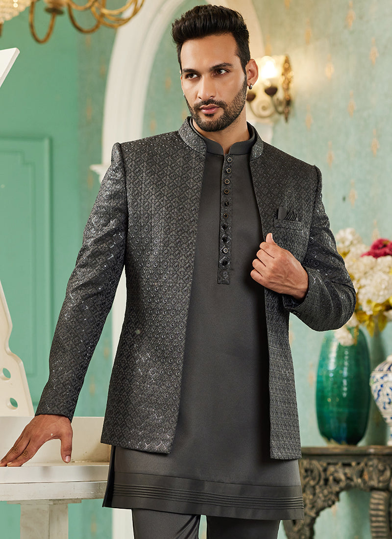 Black Art Silk 3 Pcs Jodhpuri Suit | Traditional Attire for Wedding Wear